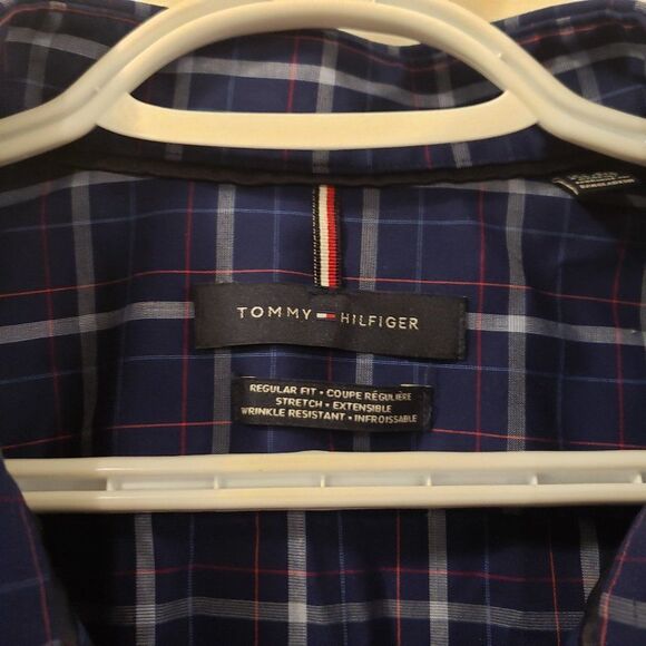 Tommy Hilfiger 2XL Men's Blue Orange Plaid Short Sleeve Collared Shirt - Picture 5 of 7